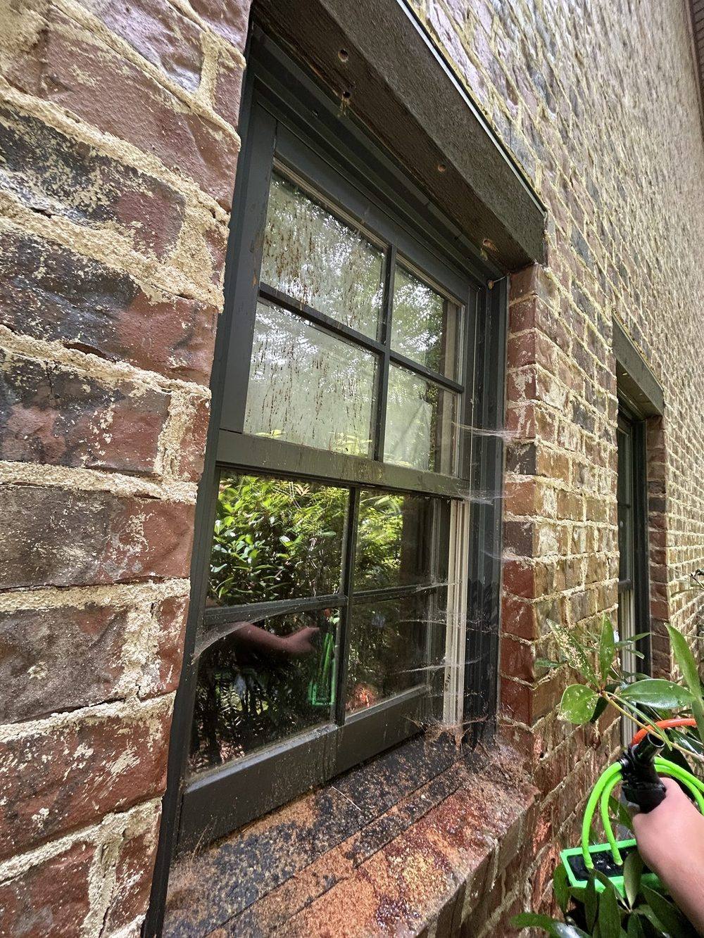 Dirty, water-spotted windows on an Auburn, AL home before a Window Wranglers cleaning